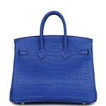 Hermes Birkin 25 Bleu Royal Matte Porosus Crocodile Gold Hardware - Image 4