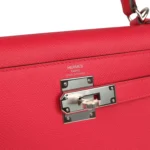 Hermes Kelly Sellier 28 Rose Extreme Epsom Palladium Hardware - Image 7