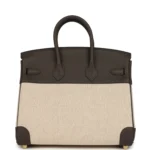 Hermes Birkin 25 Ecru-Beige Toile H Canvas and Ecorce Swift Permabrass Hardware - Image 4