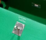 Hermes Kelly bamboo green with silk velvet green Epsom fully hand-sewn matte silver buckle 40cm - Image 7