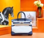 Hermes Birkin platinum bag, lace version, Swift color, navy blue, full hand-stitched calfskin, silver buckle, 30cm customization