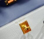 Hermes Minikelly Mini Kelly Pearl Grey with Gemstone Blue, Sheepskin, Fully Hand-Embroidered, Gold Studs, 2nd Generation - Image 8