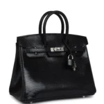 Hermes Birkin 25 Black Shiny Varanus Niloticus Lizard Palladium Hardware - Image 2