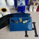 Kelly2 Mini 19 American crocodile skin Blue - Image 3