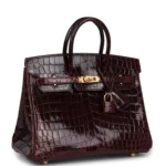 Hermes Birkin 25 Bordeaux Shiny Niloticus Crocodile Gold Hardware - Image 2
