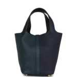 Hermes Picotin Lock 18 Casaque Bleu Nuit and Vert Cypress Clemence Gold Hardware - Image 4