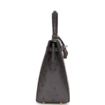 Hermes Special Order (HSS) Kelly Sellier 25 Gris Perle and Graphite Ostrich Permabrass Hardware - Image 3