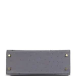 Hermes Special Order (HSS) Kelly Sellier 25 Gris Agate and Bleu Iris Ostrich Brushed Gold Hardware - Image 6