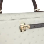 Hermes Special Order (HSS) Kelly Sellier 25 Gris Perle and Graphite Ostrich Permabrass Hardware - Image 7