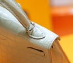 Hermes Minikelly 2nd generation, matte crocodile skin, cream white, silver buckle, 19cm - Image 9