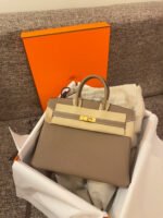 Herm&egrave;s Birkin 25-35 Elephant Gray Gold Buckle Custom