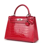Hermes Kelly Sellier 25 Rose Extreme Shiny Alligator Palladium Hardware - Image 5