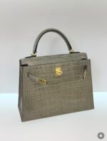 Herm&egrave;s Kelly 25-28 Dove Grey Crocodile Leather Custom - Image 3