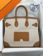 HERM&Egrave;S Limited Edition Birkin Cargo 25-35 in Gold Swift leather and Canvas with Palladium hardware customization - Image 2