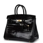 Hermes Birkin 25 Black Shiny Niloticus Crocodile Gold Hardware - Image 5
