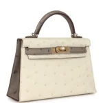 Hermes Special Order (HSS) Kelly Sellier 20 Beton and Gris Tourterelle Ostrich Permabrass Hardware - Image 2