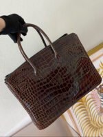 Herm&egrave;s Birkin 35 Inverted V Shiny Crocodile Chocolate customization - Image 4