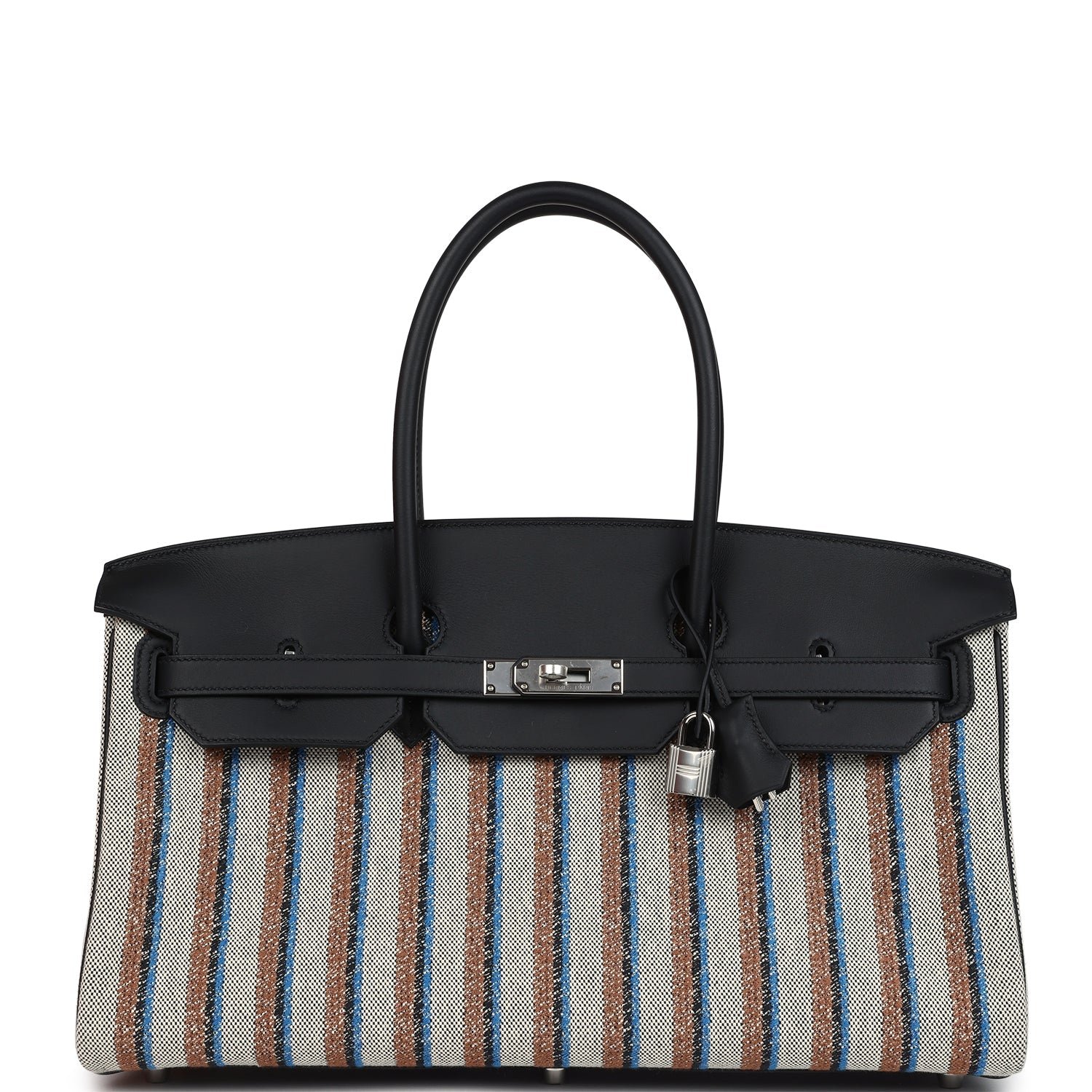 C227026B-D6EC-3D87-C3AE-2A4338B47FC8.jpg Hermes Shoulder Birkin Light 39 Multicolor Toile and Black Swift Palladium Hardware - Image 1