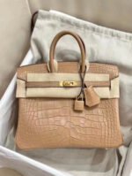 Herm&egrave;s Birkin 25-30 Milk Tea Matte Crocodile Leather