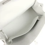 Hermes Kelly Sellier 25 New White Swift and Ecru-Beige Toile H Canvas Palladium Hardware - Image 8
