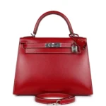 Hermes Kelly Sellier 28 Rouge Piment Box Palladium Hardware