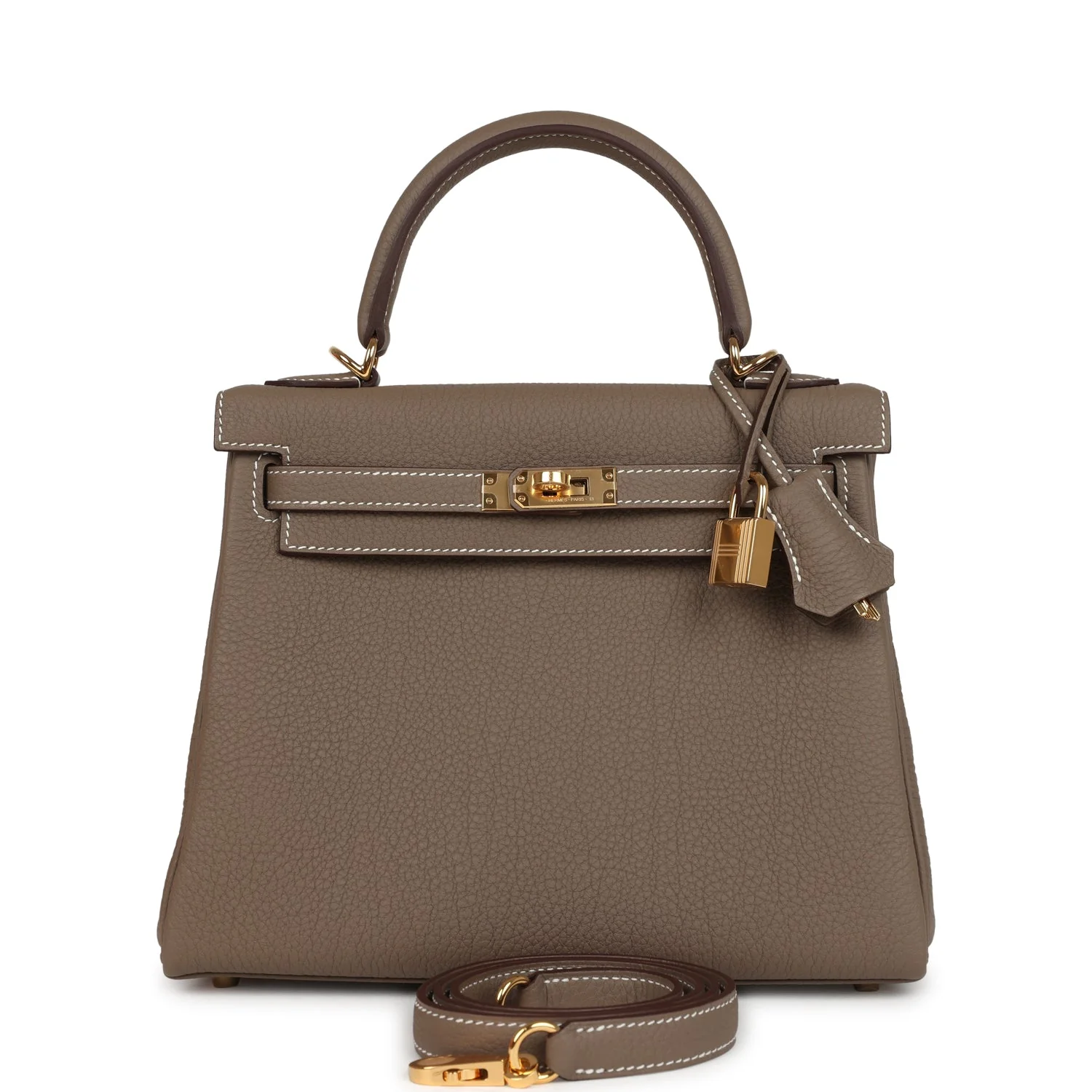 C48EA530-3936-E5D9-CAD6-CB02842C5CEF.webp Hermes Kelly Retourne 25 Etoupe Togo Gold Hardware - Image 1