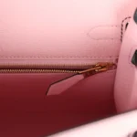 Hermes Special Order (HSS) Kelly Sellier 25 Rose Sakura and Black Chevre Mysore Brushed Gold Hardware - Image 9