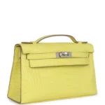 Hermes Kelly Pochette Lime Matte Alligator Palladium Hardware - Image 2
