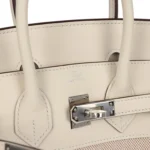 Hermes Birkin 25 Nata Swift and Ecru-Beige Toile H Canvas Palladium Hardware - Image 7