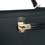 Hermes Kelly Sellier 25 Vert Rousseau Madame and Shiny Niloticus Crocodile Touch Gold Hardware - Image 6