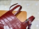 Hermes Piction Basket Bag - Persimmon Red - First Grade Nile Crocodile Skin - Matte Finish - Hand-stitched Velvet Thread - Gold Buckles - 18cm - Image 4