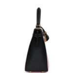 Hermes Special Order (HSS) Kelly Sellier 25 Rose Sakura and Black Chevre Mysore Brushed Gold Hardware - Image 3