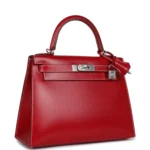 Hermes Kelly Sellier 28 Rouge Piment Box Palladium Hardware - Image 2