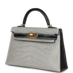 Hermes Special Order (HSS) Kelly Sellier 20 Gris Perle and Black Matte Alligator Gold Hardware - Image 5