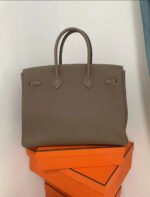 Herm&egrave;s Bikrin 25-35 in Elephant Grey Gold Buckle Custom - Image 6