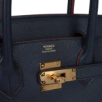 Hermes Birkin 30 Bleu Indigo and Rouge H Contour Epsom Gold Hardware - Image 7