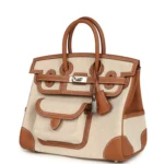 Hermes Birkin 25 Cargo Ecru-Beige Toile H and Gold Swift Palladium Hardware - Image 5