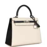 Hermes Special Order (HSS) Kelly Sellier 25 Nata and Black Chevre Mysore Brushed Palladium Hardware - Image 2