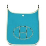 Hermes Neo Evelyne PM Bleu Azteque Officier Canvas and Vert Fizz Swift Palladium Hardware