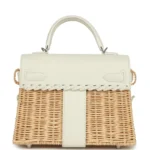 Hermes Mini Picnic Kelly 20 White Swift and Osier Wicker Palladium Hardware - Image 4