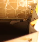 Hermes Special Order (HSS) Kelly Sellier 25 Beige Sable and Jaune Ambre Shiny Alligator Mississpiensis Brushed Gold Hardware - Image 9