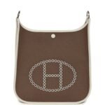 Hermes Neo Evelyne PM Etoupe Officier Canvas and Gris Pale Swift Palladium Hardware