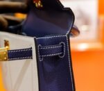 Hermes Minikelly Mini Kelly Pearl Grey with Gemstone Blue, Sheepskin, Fully Hand-Embroidered, Gold Studs, 2nd Generation - Image 9