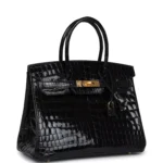 Hermes Birkin 30 Black Shiny Crocodile Niloticus Gold Hardware - Image 2