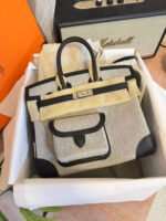 HERM&Egrave;S Limited Edition Birkin Cargo 25-35 in Black panda leather and Canvas with Palladium hardware customization