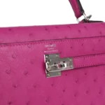 Hermes Kelly Sellier 25 Rose Pourpre Ostrich Palladium Hardware - Image 7