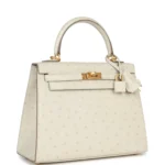 Hermes Special Order (HSS) Kelly Sellier 25 Beton Ostrich Verso Brushed Gold Hardware - Image 2