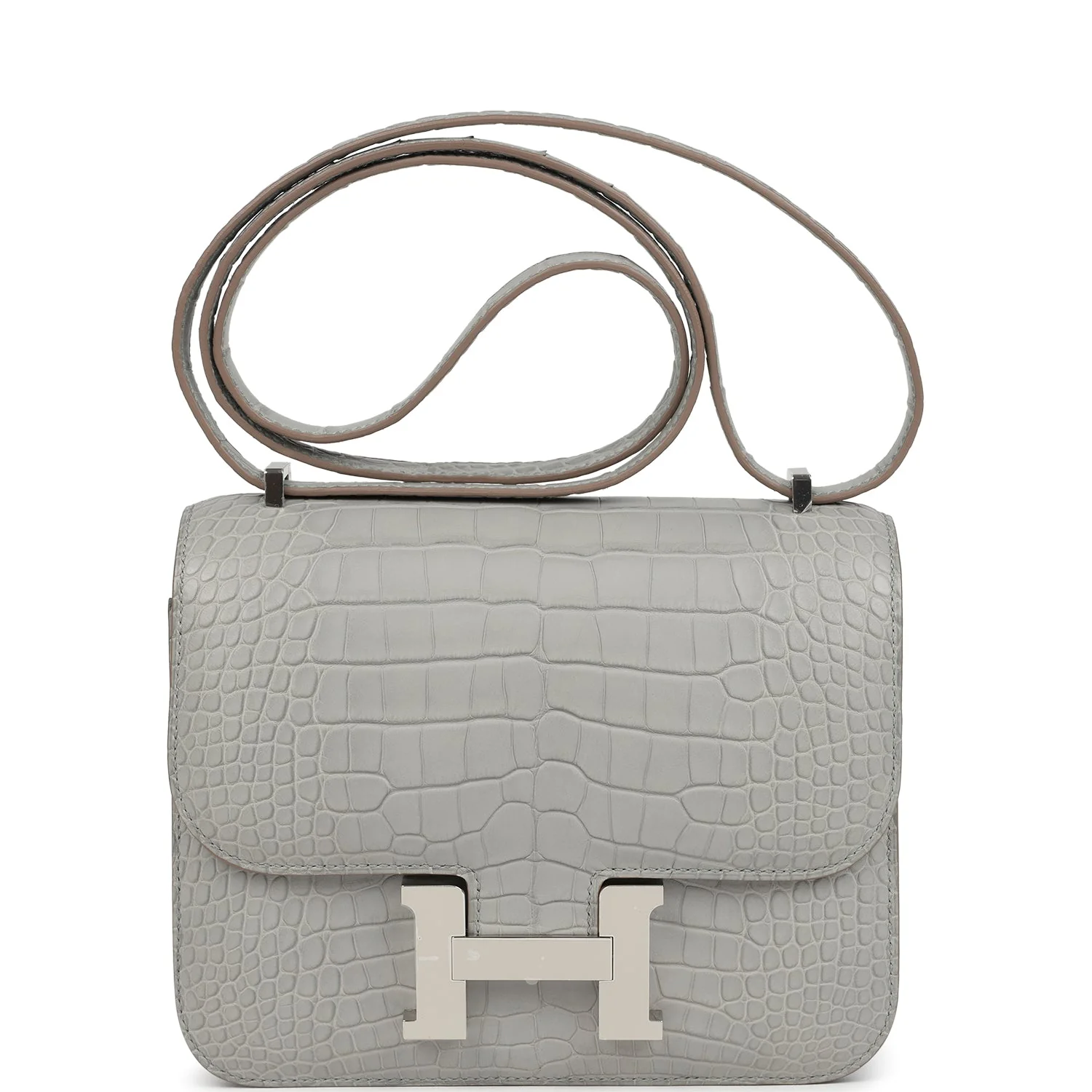 D610C1BE-0F5E-9B08-9FDA-1AB91E7CAAFF.webp Hermes Constance 18 Gris Perle Matte Alligator Palladium Hardware - Image 1