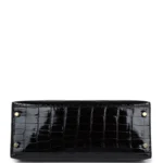 Hermes Kelly Sellier 28 Black Shiny Alligator Gold Hardware - Image 6