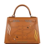 Hermes Kelly Sellier 28 "Painted Quadrige" Naturel Sable Butler Palladium Hardware - Image 4